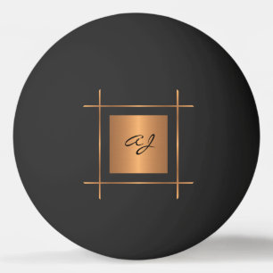 Bolinha De Ping Pong Monograma inicial de tipografia dourada preto