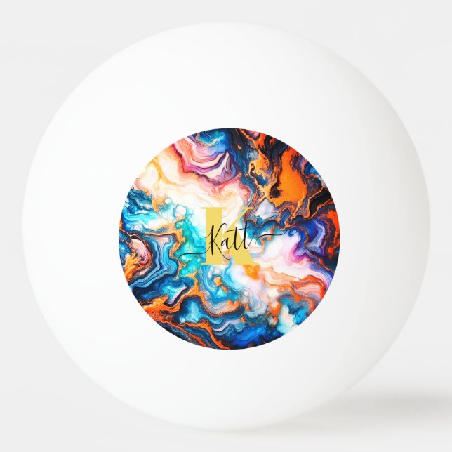 Bolinha De Ping Pong Monograma Moderno do Ouro Púrpura Rosa Aqua (Frente)