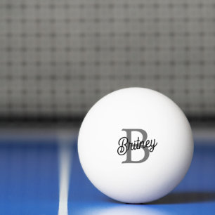 Bolinha De Ping Pong Monograma Moderno Nome do Elegante Script de Cinza