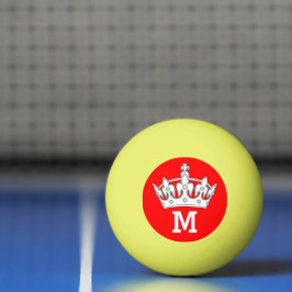 Bolinha De Ping Pong Monograma Personalizado Coroa Vermelha e Branca