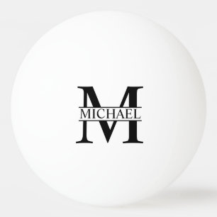 Bolinha De Ping Pong Monograma personalizado preto-e-branco e pino de n