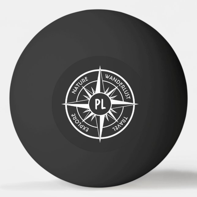 Bolinha De Ping Pong Monograma preto e branco do emblema da estrela da  (Frente)