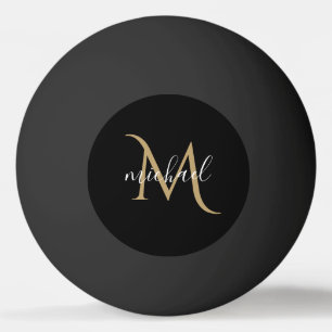 Bolinha De Ping Pong Monograma Preto e Dourado Luxo Elegante  
