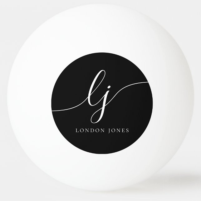 Bolinha De Ping Pong Monograma preto e nome personalizado (Criador carregado)