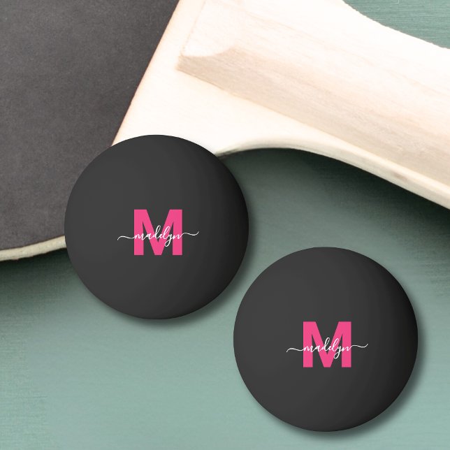 Bolinha De Ping Pong Monograma Preto Rosa (Pink Black Monogram Initial Name Ping Pong Ball )