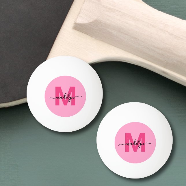Bolinha De Ping Pong Monograma Rosa Vibrante (Hot Pink Girly Monogram Name Ping Pong Ball)