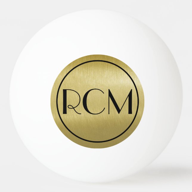 Bolinha De Ping Pong Monograma Simples Preto Dourado   (Frente)
