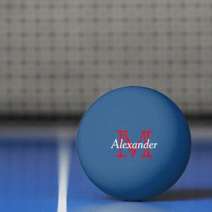 Bolinha De Ping Pong Monograma vermelho e branco em azul