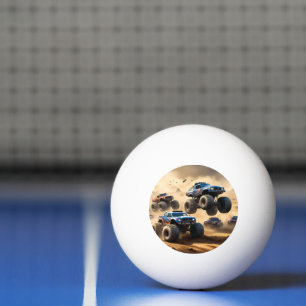 Bolinha De Ping Pong Monster Trucks Correndo No Deserto,