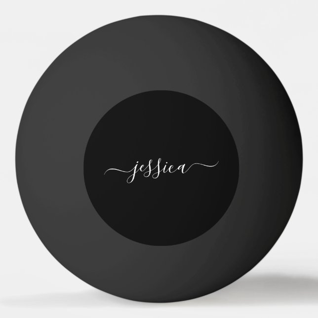 Bolinha De Ping Pong Nome de script elegante branco preto (Frente)