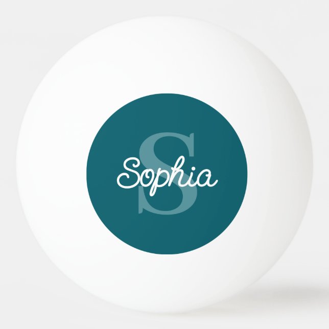 Bolinha De Ping Pong Nome do Script do Monograma Azul Teal Damas (Frente)