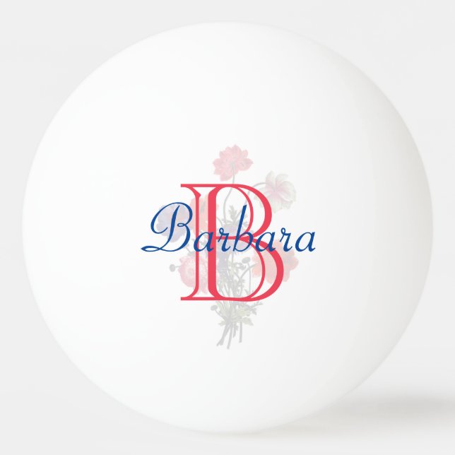 Bolinha De Ping Pong Nome Floral Elegante Personalizado e Monograma   (Frente)