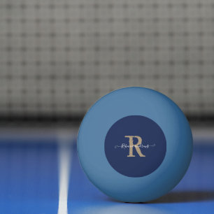 Bolinha De Ping Pong Nome Inicial do Script Monograma do Marinho Elegan