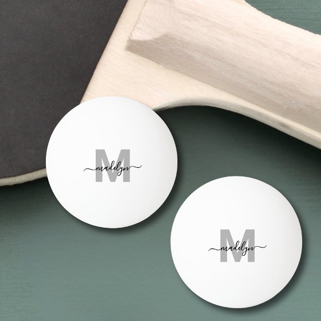 Bolinha De Ping Pong Nome Monograma Simples Preto Branco (Black White Simple Monogram Name Ping Pong Ball)