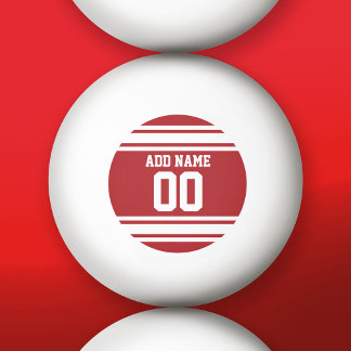 Bolinha De Ping Pong Número de Nome Personalizado de Jersey White e Red