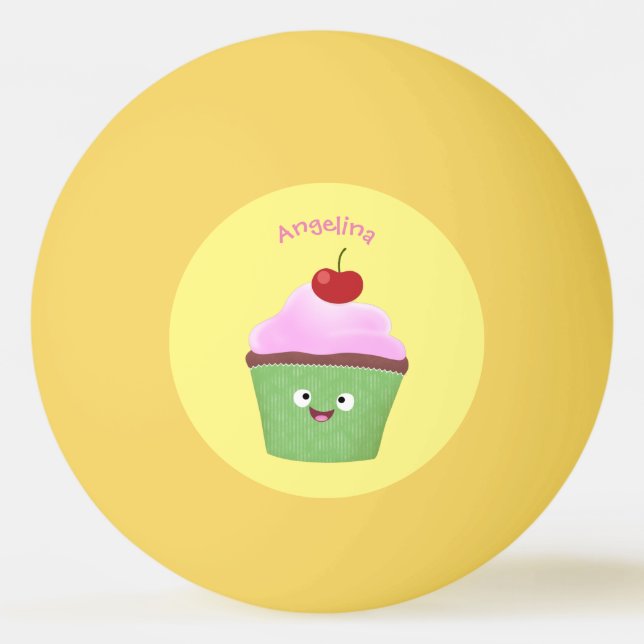 Bolinha De Ping Pong Óptica ilustração do desenho animado do cupcake fe (Frente)