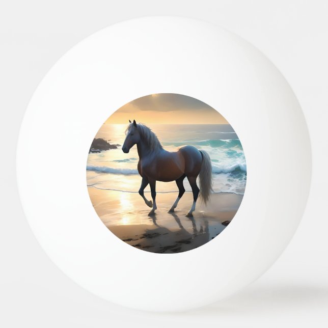 Bolinha De Ping Pong Ouro Grace: Um Cavalo de Palomino na praia Sunset (Frente)