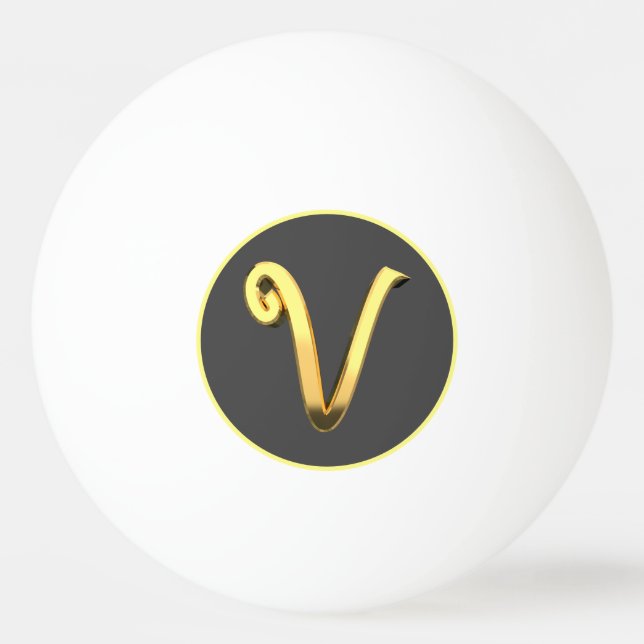 Bolinha De Ping Pong Ouro Personalizado - Letra V (Frente)