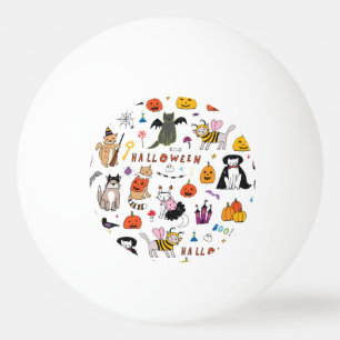 Bolinha De Ping Pong Padrão de Linha de Vintagem de Gatos Halloween