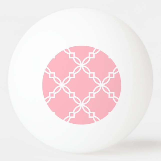 Bolinha De Ping Pong Padrão de Quatrefoil de Grande Rico, branco-rosa (Frente)