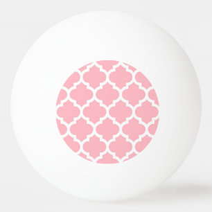 Bolinha De Ping Pong Padrão de Quatrefoil Marroquino Branco Cor-de-Rosa