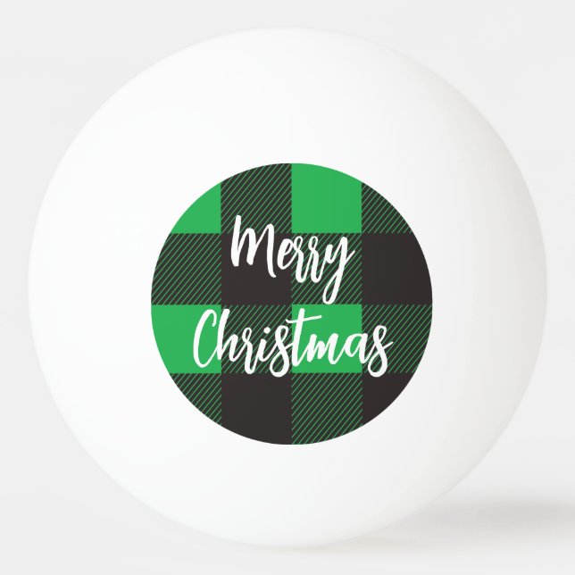 Bolinha De Ping Pong Padrão de Xadrez Verde Feliz Natal (Frente)