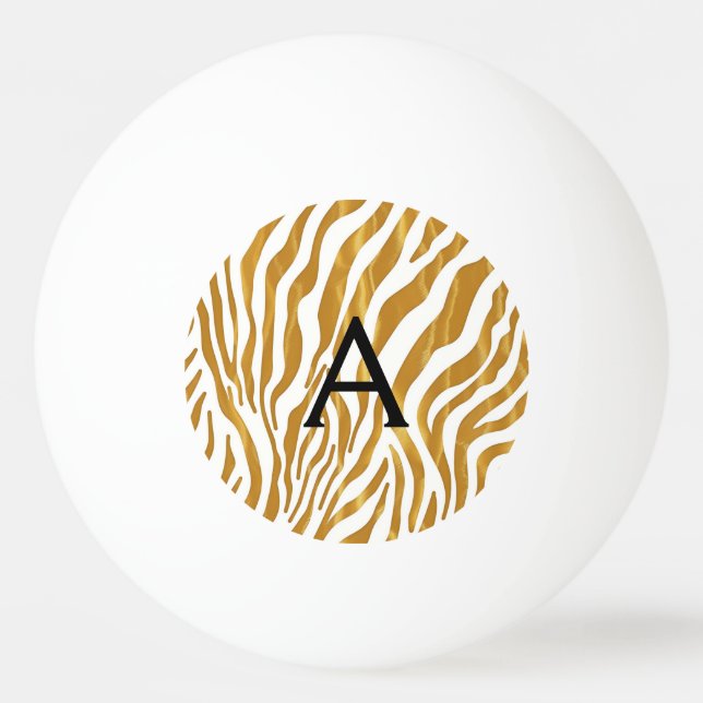 Bolinha De Ping Pong Padrão Leopardo Dourado monograma personalizado (Frente)