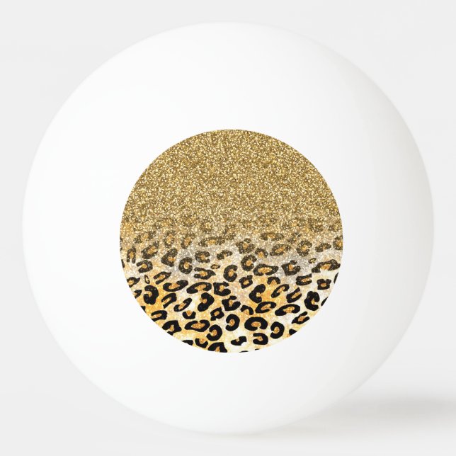 Bolinha De Ping Pong Padrão Leopardo Moderno Dourado Ombre Glitter (Frente)