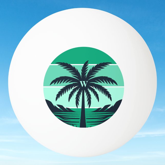 Bolinha De Ping Pong Palm Tree Silhouette Black Striped Green Monogram (Criador carregado)