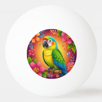 Bolinha De Ping Pong Papagaio Vibrante Empoleirado Em Um Galho