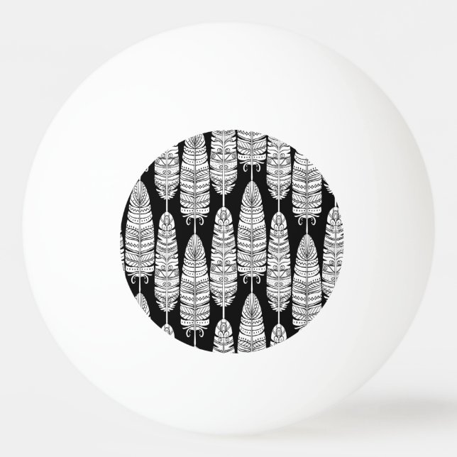 Bolinha De Ping Pong Penas boho: padrão preto e branco (Frente)