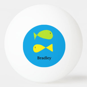 Bolinha De Ping Pong Pescadas verdes e amarelas em azul