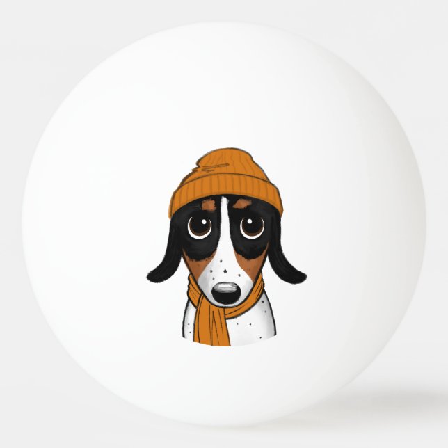Bolinha De Ping Pong Piebald Dachshund Dog com Boné Beanie (Frente)