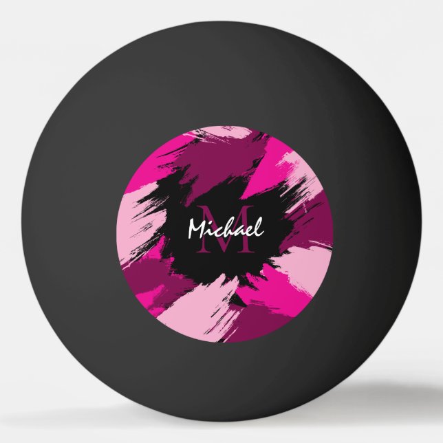 Bolinha De Ping Pong Pincéis de pinceladas de nome rosa quente com mono (Frente)