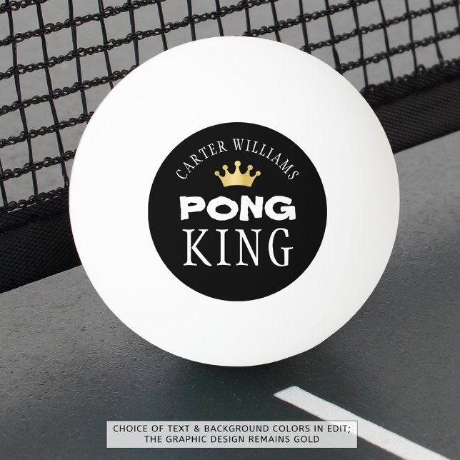 Bolinha De Ping Pong PING PONG KING Coroa Dourada Preta Personalizado (Criador carregado)