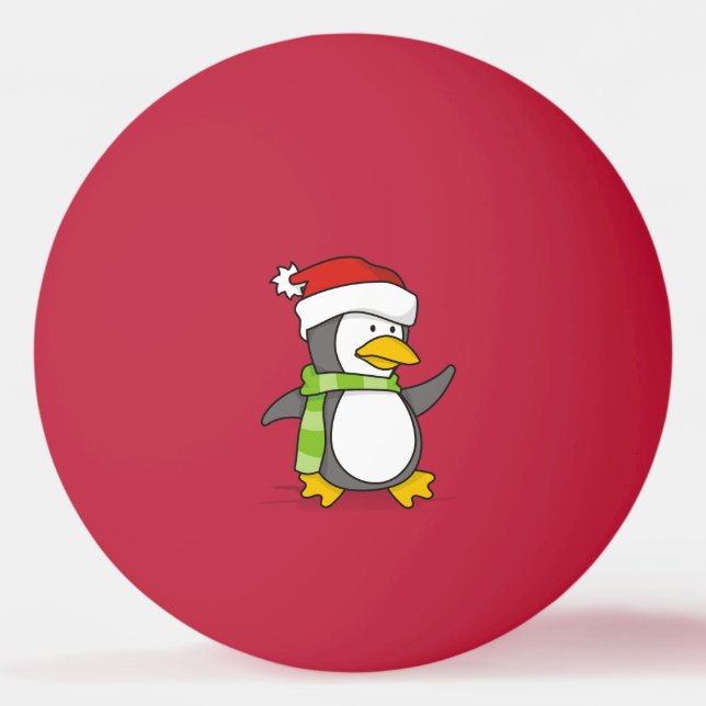 Bolinha De Ping Pong Pinguim de Natal andando na neve (Frente)