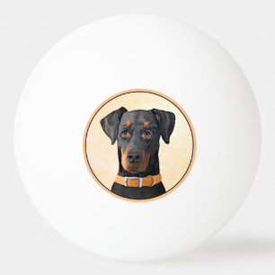Bolinha De Ping Pong Pintura de Doberman Pinscher com orelhas e cauda n