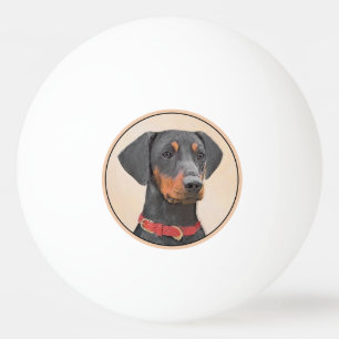 Bolinha De Ping Pong Pintura do Pinscher Alemão Arte Animal Original