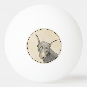 Bolinha De Ping Pong Pintura Doberman Pinscher - Arte Original para Cac