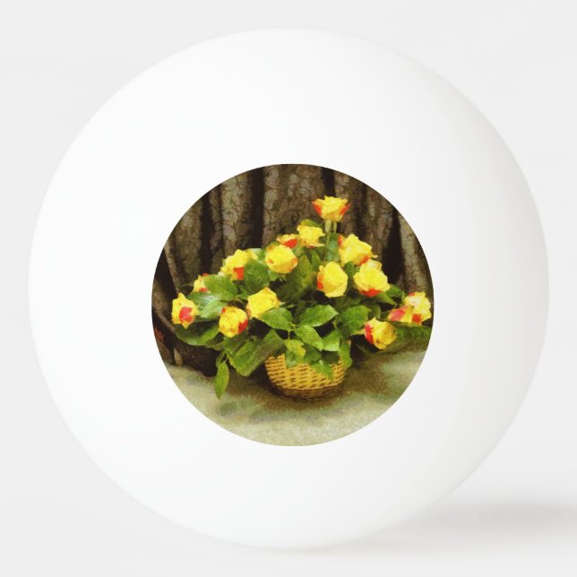 Bolinha De Ping Pong Pintura em cesto de rosas amarelas (Frente)