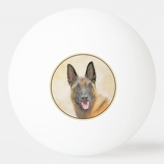 Bolinha De Ping Pong Pintura em Malinois Belga - Arte Cachorra Original (Frente)