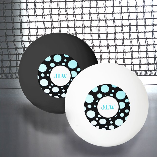 Bolinha De Ping Pong Ponto polka azul retrô moderno no pino preto (Criador carregado)