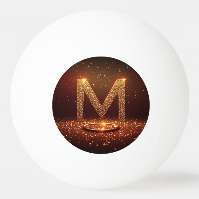 Bolinha De Ping Pong Presente Monograma Letra M Brilho Dourado (Frente)