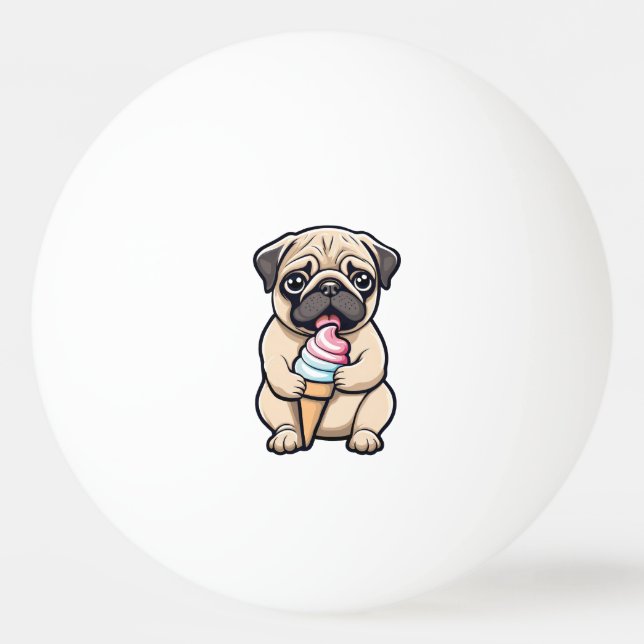 Bolinha De Ping Pong Pug lambendo sorvete (Frente)