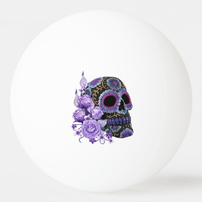 Bolinha De Ping Pong Purple Floral Black Sugar Skull Dia Dos Mortos (Frente)