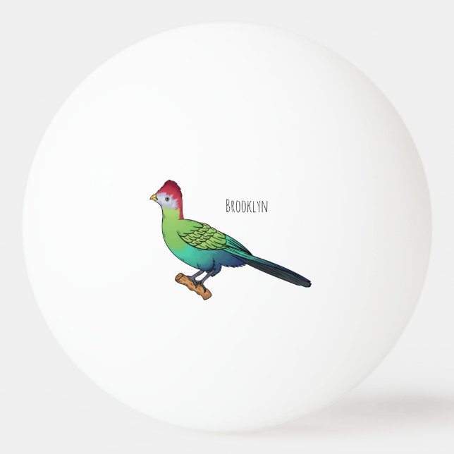 Bolinha De Ping Pong Red-crested turaco bird cartoon illustration (Frente)
