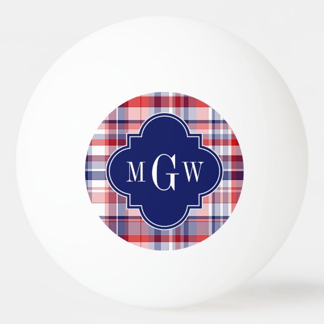 Bolinha De Ping Pong Red White Blue Preppy Madras Monograma (Frente)