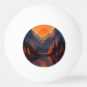 Bolinha De Ping Pong Reflexo do Pôr do Sol na Montanha com Céu Laranja
