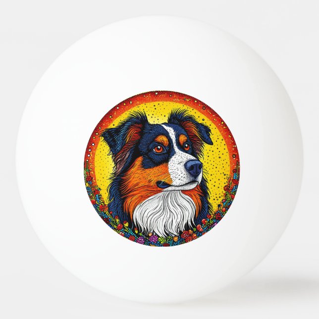 Bolinha De Ping Pong Retrato Ilustrado Vibrante de Cão (Frente)