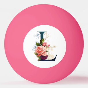 Bolinha De Ping Pong Rico - Monograma Floral - Letra L rosa